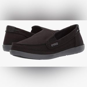 Pair of Crocs walu canvas loafers black with gray soles. 🐊 🦍